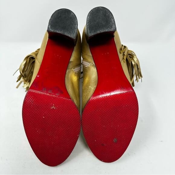 Christian Louboutin Jimmynetta Fringe Gold Leather Ankle Boots Size 36.5 - Picture 10 of 12